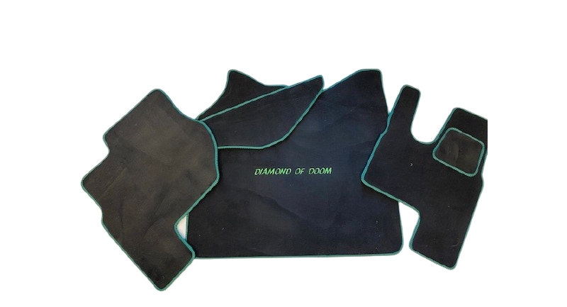 renault t cab 3 piece set - black carpet - green edge + embroidery 