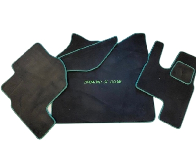 renault t cab 3 piece set - black carpet - green edge + embroidery 